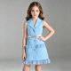 thumbnail image 2 of Odeerbi Vestido de Las Niñas Sin Mangas Blazer Entallado Solapa Ruffle Vestido de Camisa de Línea A Con Cinturón, 2 of 9