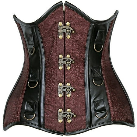 

Top Drawer Curvy Brocade & Faux Leather Steel Boned Underbust Corset
