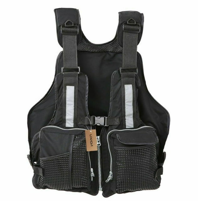 YOPTOP Adult Adjustable Life Jacket Vest Multi Pockets Buoyancy Sailing Reflective Design Kayak Canoeing Fishing Jacket Vest,black,One Size