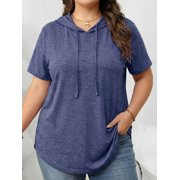 Cuteduck Plus Size Hoodies for Women Short Sleeve V Neck Pullover Drawstring Tops Loose Fit Casual Sweatshirts 1X-5X
