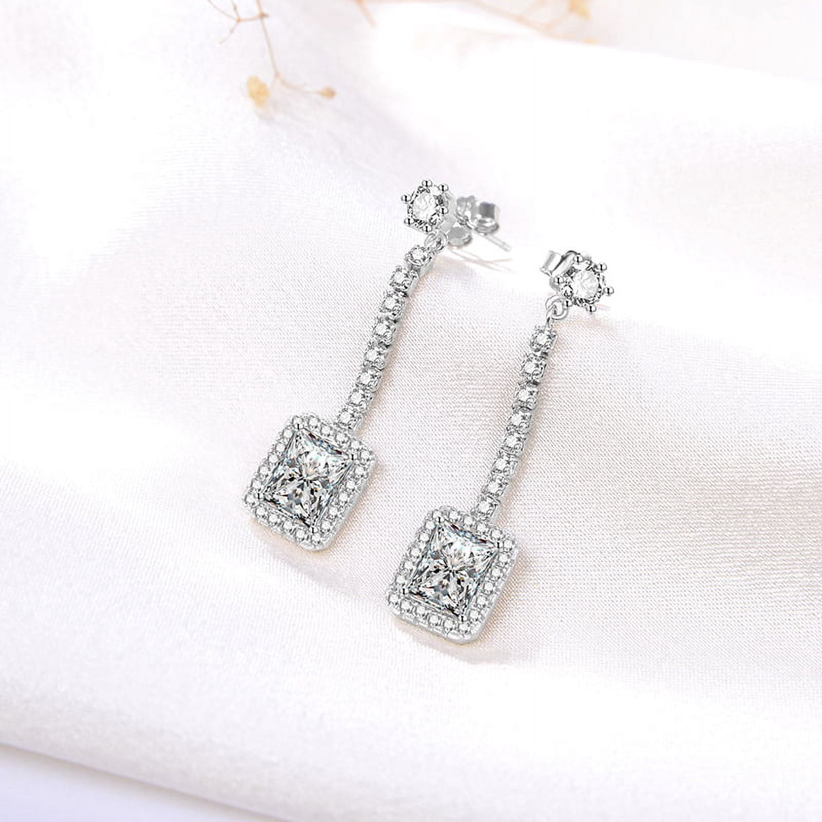 Halo Dangle Earrings for Women Sterling Silver Pink Clear CZ Ginger Lyne Collection