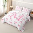 thumbnail image 3 of Manfei Pink Ribbon Bowknot Twin Quilt Set For Girls,Cartoon 3D Letter M Personalized Twin Coverlet Set For Kids,2-Piece, 3 of 7
