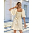 thumbnail image 4 of Women'S Wrap V Neck Short Flared Sleeve Wedding Guest Dress Smocked Elastic Waist Tiered Belted Ruffle Hem Mini Dress Apricot L, 4 of 10