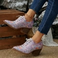 thumbnail image 6 of Xucatan Floral Embroidered Short Bootie for Women Traditional patterns Vintage Casual Pointed Toe Low Top Lace up Shoes Comfortable Chunky Block Heel Ankle Boots Gift, 6 of 7