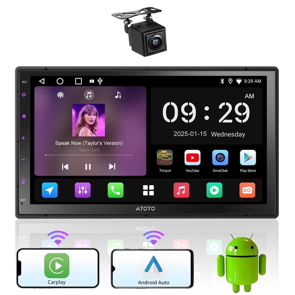 ATOTO Estéreo para Automóvil de 7 Pulgadas con Sistema de Respaldo Cemara, Doble Din, Unidad Principal Inalámbrica con CarPlay, Android Auto, Navegación GPS, Bluetooth, USB, AM y FM (A5)