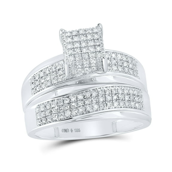 Sterling Silver His Hers Round Diamond Cluster Matching Wedding Set 1/2 Cttw, Womens Size: 5-10, Mens Size: 7-13
