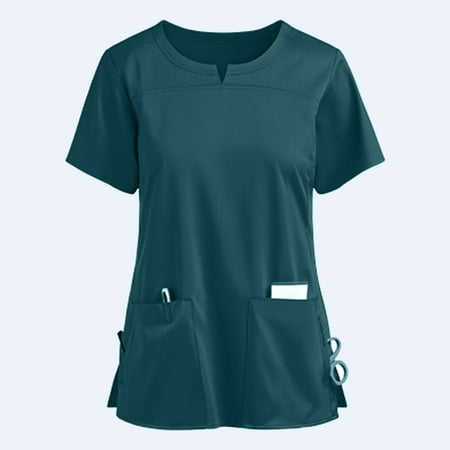 

Tangnade Plus Size Tops For Women Short Sleeve V neck Pocket Care Workers Green L Ladies Clothing