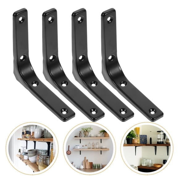 UPOUART 4Pcs Black Stainless Steel Wall Rack Support L Shape Shelf Accessories