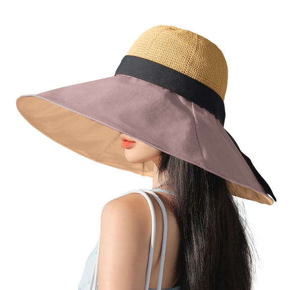 AWZXDE Women's Oversized Wide Brim White Hat for Beach and Vacation UPF Sun Hat with Full Coverage Design Fashion Casual Outdoor Hats for Women Khaki,One Size