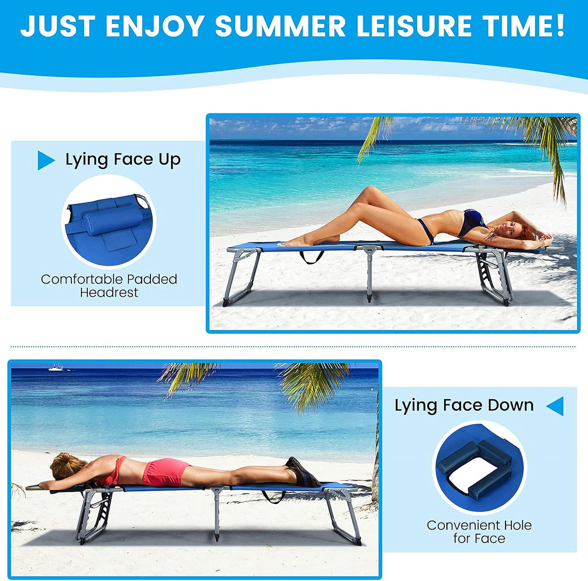 Aimee Lii Folding Chaise Lounge Chair with Face Hole for Beach, Patio Loungers, Blue