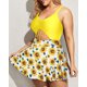 thumbnail image 4 of Trajes de baño de una pieza de talla grande para mujer con falda, cuello en V, estampado floral, trajes de baño recortados, 4 of 5