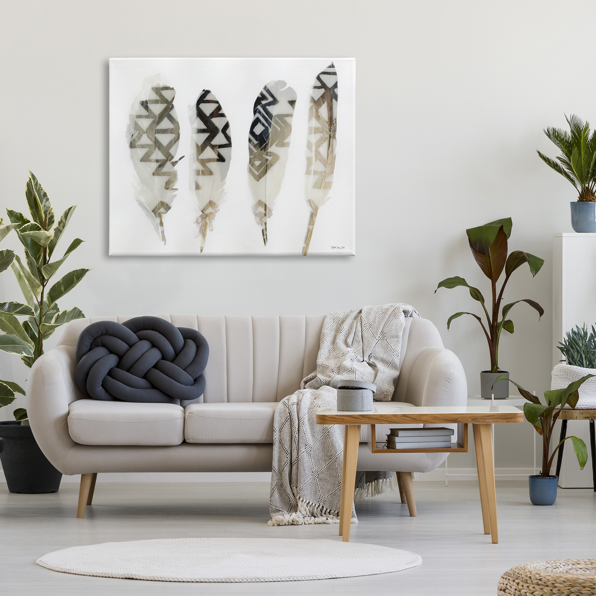 Stupell Industries Abstract Modern Bird Feathers Geometric Aztec Pattern Overlay, 48 x 36, Design by Stellar Design Studio