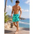 thumbnail image 2 of INSPIRE CHIC Men's Summer Tropical Leaf Print Lined Drawstring Swimming Beach Shorts M Light Green, 2 of 5