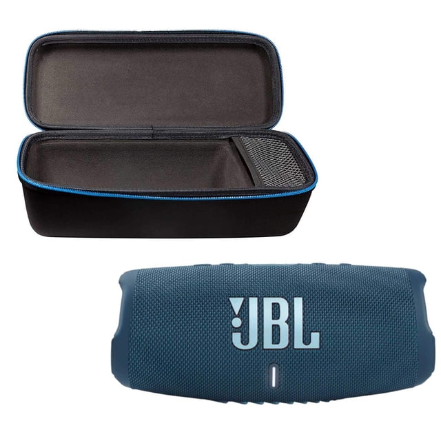 ¡Paquete de altavoz Bluetooth inalámbrico portátil resistente al agua JBL Charge 5 con divvi! Estuche rígido protector - Azul