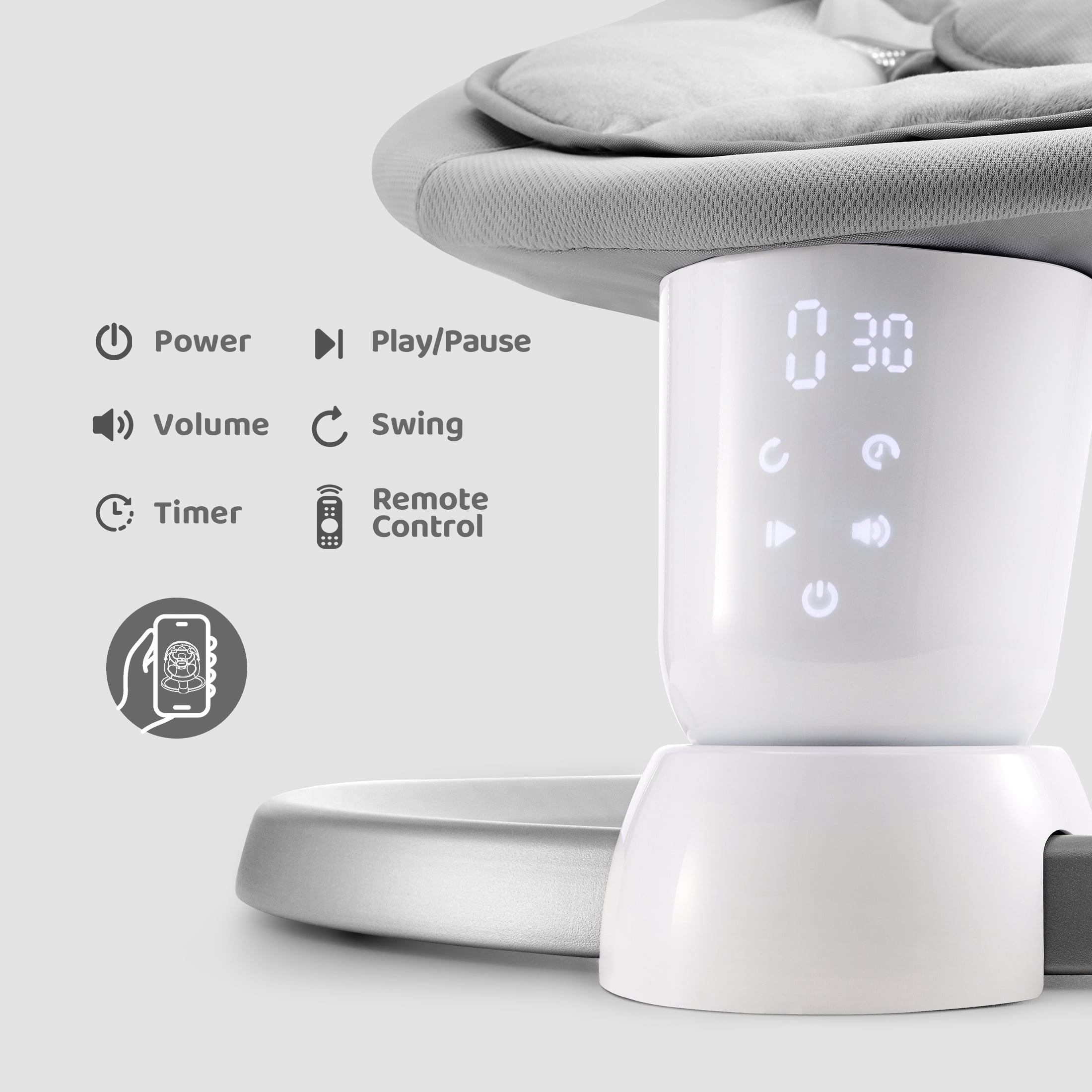 HARPPA Electric Baby Swing for Infants , 5 Sway Speed, Remote Control, Gray