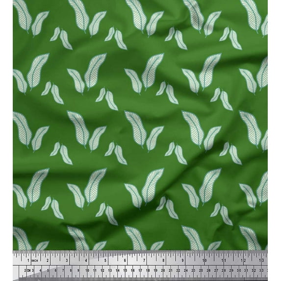Soimoi Green Rayon Fabric Artistic Banana Leaves Printed Craft Fabric by the Yard 56 Inch Wide