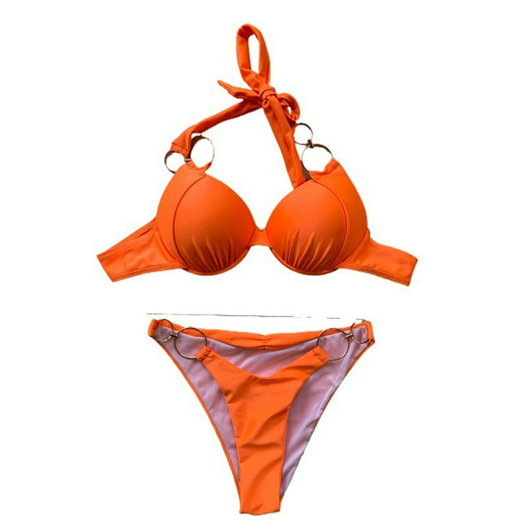 HUPOM Summersalt Swimsuits For Women Swimsuits For Women Plus In Cloing Mix  & Match Separates Halter Retro Orange M 
