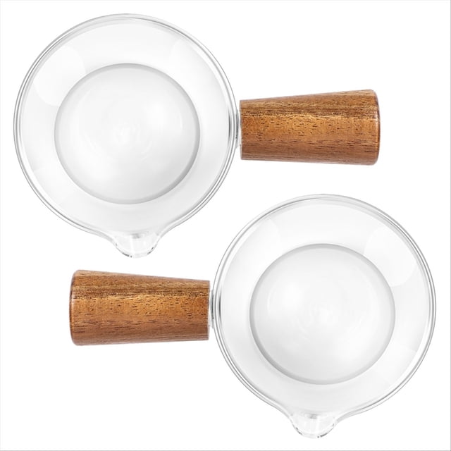 Crema de Vidrio Transparente 2 Piezas con Manija Madera, Mini Jarra Leche para Café. 50Ml