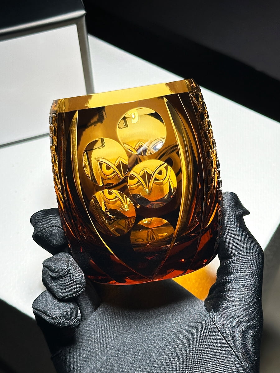Premium Handmade Owl Edo Kiriko Crystal Glasses Whiskey Wine Glasses Unique Design for Cocktail Whiskey Enthusiasts