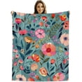 thumbnail image 6 of Boho Floral Blanket Throw, Pink Flowers Throw Blanket Gift for Adults Men Women, Soft Lightweight Flannel Fabric, Washable No-Pilling, 60x80 inches, 6 of 6