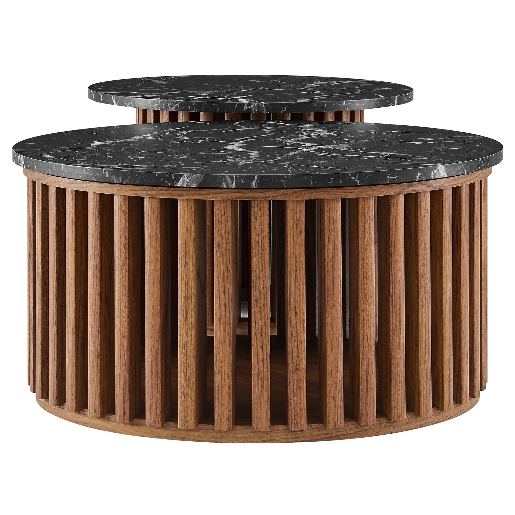 Coffee Sofa Side End Table, round, Black, Faux Marble, Wood, Living Room Lounge Cafe Lobby Hospitality Restaurant, Modern Contemporary, HB37996