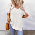 thumbnail image 2 of Baberdicy Sweaters for Women, Women's Fashion Spring and Summer Top Basic Loose Short Sleeve Side Slit Rib Knitted Top Casual Sweater Pocket Womens Sweaters White, 2 of 8