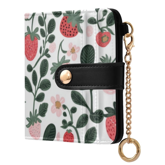 Qxltty A Seamless Pattern with Cute Strawberries Ladies Wallet Rfid Slim Thin Compact Credit Card Women Wallet Zipper Coin Pocket and ID Window for Female Gifts