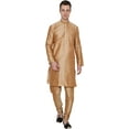 thumbnail image 1 of Royal Kurta Men's Silk Blended Mandarin Collar Long Kurta Churidar Set (44, Dark Gold), 1 of 1
