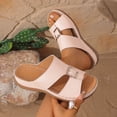 thumbnail image 2 of Womens Wedge Sandals Leather Comfortable Slip on Slides Open Toe Casual Arch Support Platform ladies Sandal Chunky Shoes Beige 9(42), 2 of 9