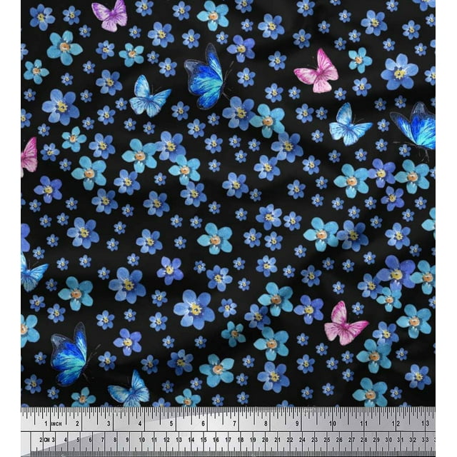 Soimoi Cotton Duck Fabric Butterfly & Flower Decor Fabric Printed Yard 42 Inch Wide