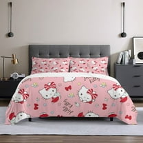 Hello Kitty Christmas Queen Comforter Set, 3pcs Bedding Sets Queen, All Season Lightweight Blanket Quilt 60x80 Inch