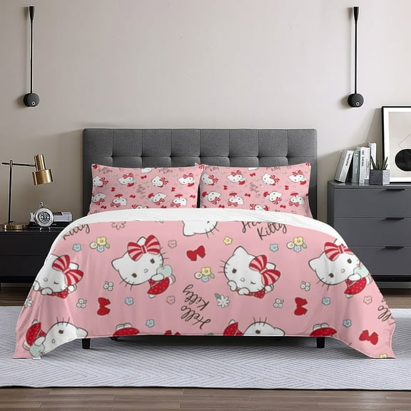 Hello Kitty Christmas Queen Comforter Set, 3pcs Bedding Sets Queen, All Season Lightweight Blanket Quilt 60x80 Inch