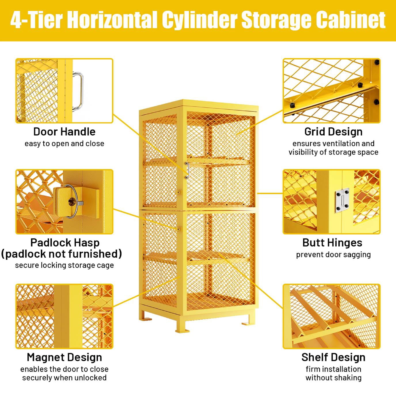 30"Lx30"Wx70"H Steel/Iron Horizontal Cylinder Storage Cabinet, 8 Cylinder Capacity, 4-Tier Propane Storage Cage, Gas Cylinder Cabinet w/Lockable Door