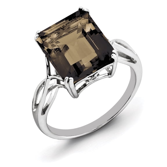 Sterling Silver Rhodium Smoky Quartz Ring QR2955SQ