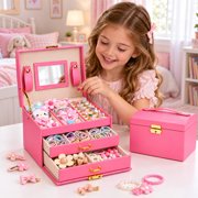 JoyStone 3 Layer Leather Jewelry Box Built-in Mirror, Portable Travel Jewelry Storage Case with… — $23.99 (40% off)