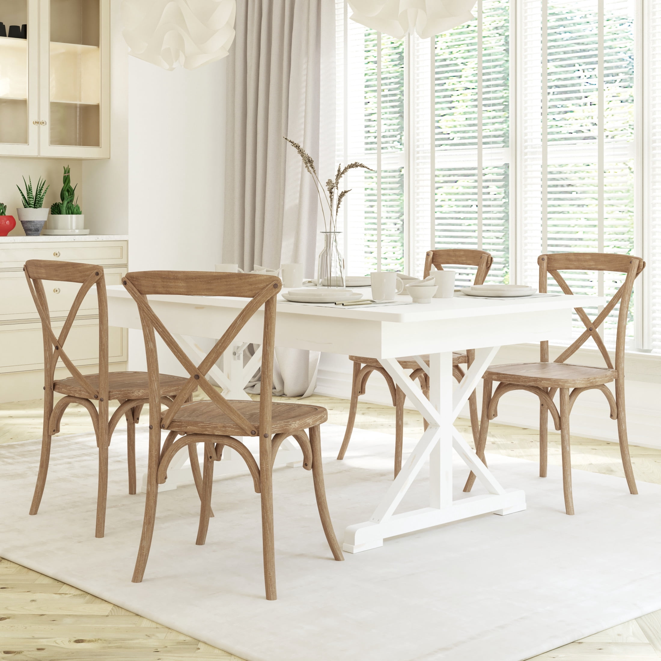 Emma + Oliver, X-Back Chair, Solid Elmwood, White Grain - Walmart.com
