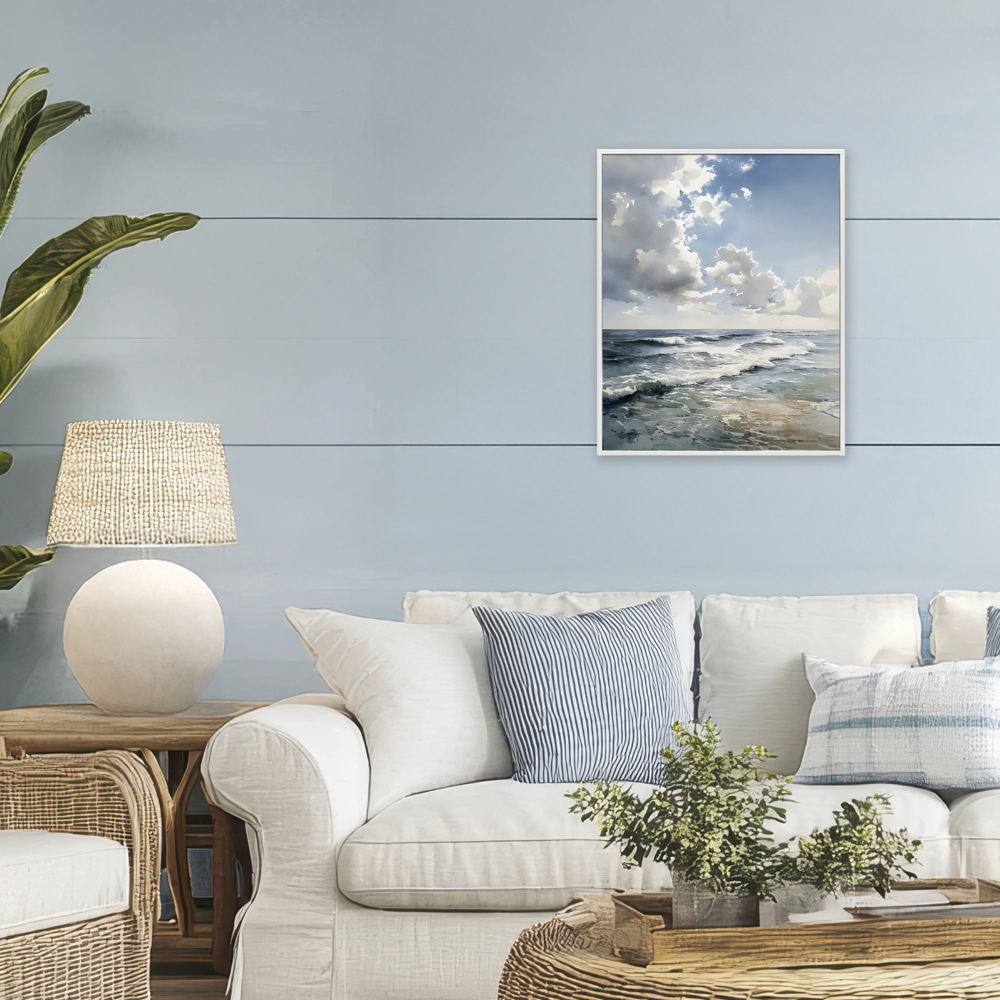 Stupell Industries Soft Waves & Clouds White Framed Giclee Art, design by Franklyn Gregory