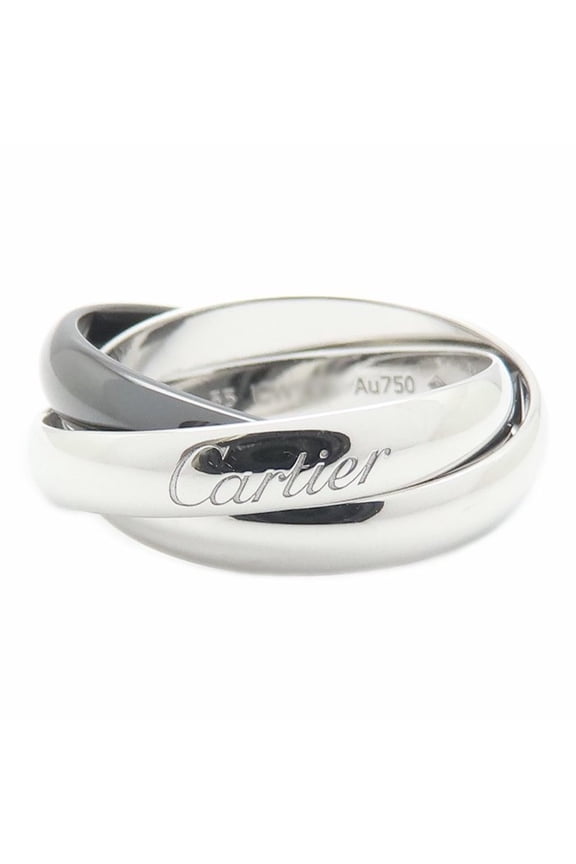 Pre-Owned CARTIER Trinity Ring, Size #55, 18K White Gold x Black Ceramic, Women's, B4234100...