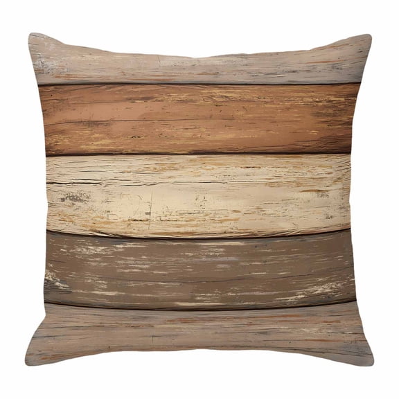 Throw Pillow Covers, Farmhouse Beige Brown 16x16 Pillow Covers for Couch/Sofa/Bed, Vintage Wooden Striped Decorative Square Linen Cushion Pillowcase for Home Decor