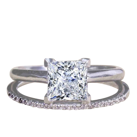 Art Deco 1.25 Carat Moissanite and Diamond Bridal Set in 10k White Gold