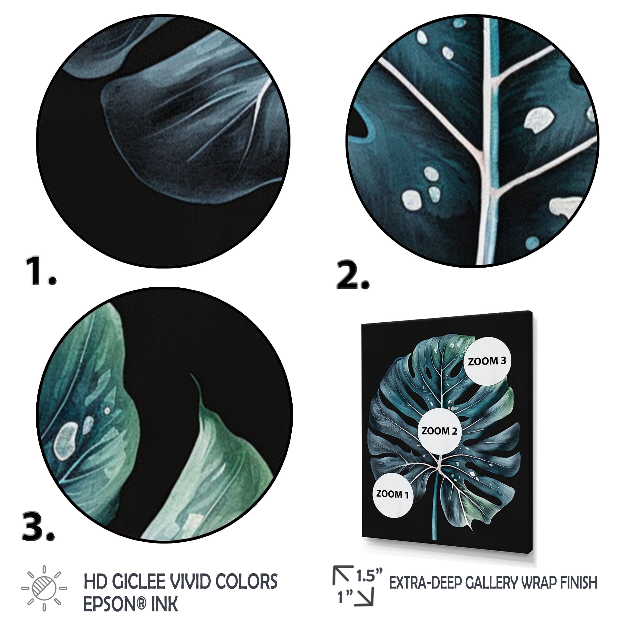 Designart Blue And White Philodendron Leaf I Canvas Wall Art