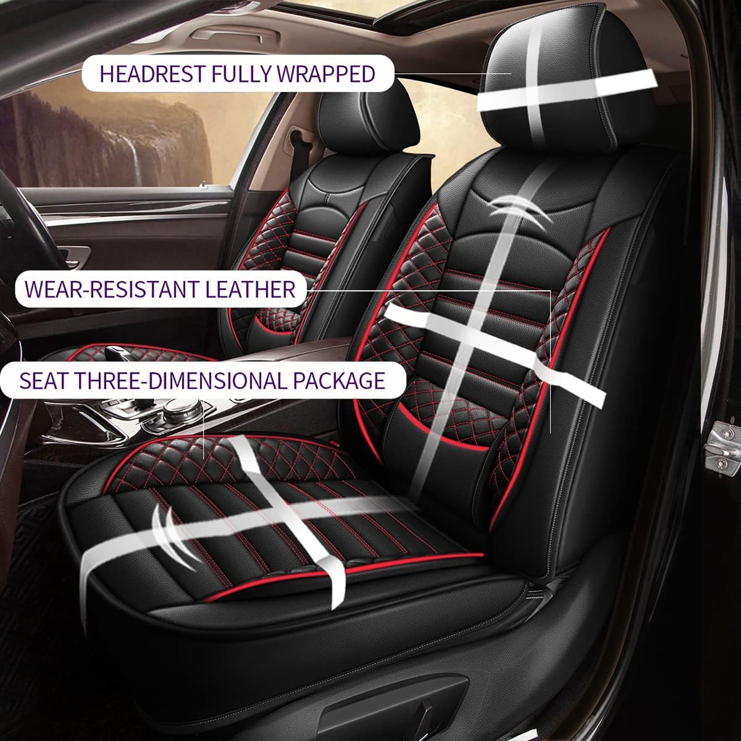 DIKSOAKR Seat Covers for Toyota Tacoma 2016-2024: Full Set 5 Seats Faux Leather Car Seat Cover Protector (2 Row 5 Seat, Black&Redline)