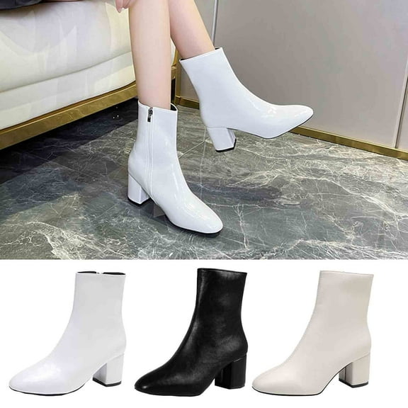 TKYCMSUAKI Hiking Boots Women,Women's GoGo Ankle Boots Chunky Block Heel Booties Mid Calf Low Heeled Short Booties Fashion Short Boots Side Zipper Boots