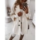 thumbnail image 3 of Abrigo de lana para mujer, cuello vuelto, manga tres cuartos, abrigo de invierno con un solo pecho, blanco 3XL, 3 of 6
