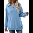 thumbnail image 2 of Sudadera con Cuello en V y Larga para Mujer, Estilo Informal, Holgado, de Punto, Estilo Túnica, para Otoño Azul L, 2 of 10