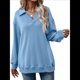thumbnail image 2 of Sudadera con Cuello en V y Larga para Mujer, Estilo Informal, Holgado, de Punto, Estilo Túnica, para Otoño Azul L, 2 of 10