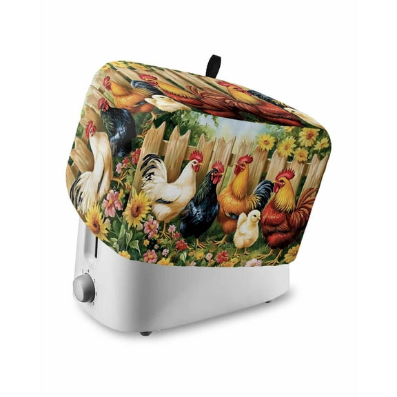 Fsddascl Retro Rooster Toaster Cover 4 Slice, Large Kitchen Appliance Covers, Farmhouse Watercolor Animals Sunflower Toaster Oven Cover with Loop, Bread Machine Cover Polyester Dust Cover Protection