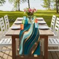 thumbnail image 4 of Teal Marble Table Runner, Modern Abstract Gold Fluid Art Washable Cotton Linen Table Runners 36 Inches Long, Dresser Scarf Runner for Nightstand/End Tables/Round Tables 13''x36'', 4 of 9