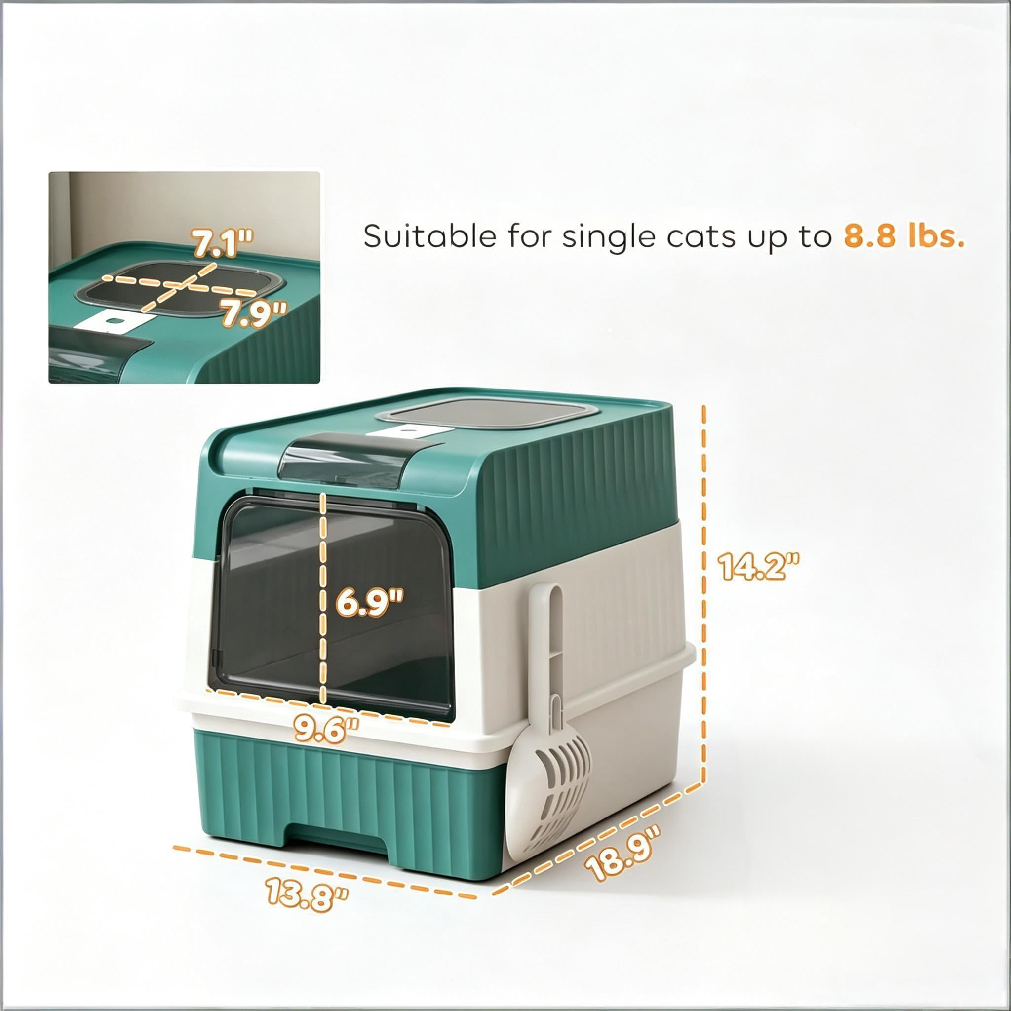 CQSXDA Fully Enclosed Compact Cat Litter Box for Effortless Clean Up - Ideal Pet Litter Solution for Small Spaces，Black,Teal,White