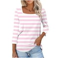 thumbnail image 2 of Guieoi Womens Tops Plus Size Women's Trendy Casual Non Positioning Printed Square Neck Three-Quarters Sleeved Pink Black*Friday/Cyber*Monday Clearance, 2 of 7